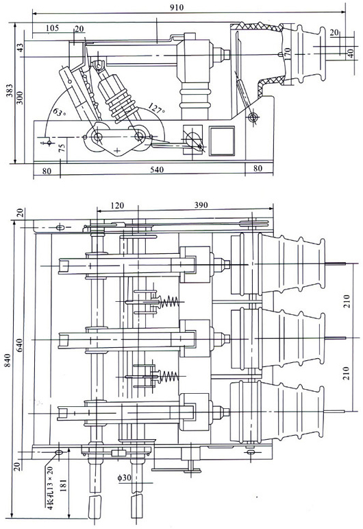 FN12-12D/T100負荷開關安裝尺寸