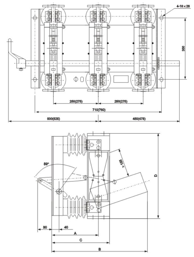 GN22-10C/2000A隔離開關安裝尺寸